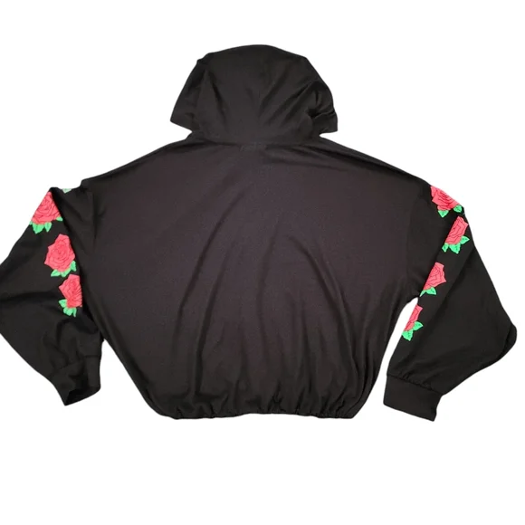 Streetwear Society Hooded‎ Angel Top Sz Medium Roses Black Longsleeve Womens Jr. - Picture 5 of 9